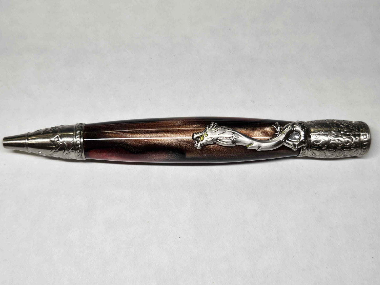 Kunlun Dragon Ballpoint Pen (Antique Nickel - Dark Cherry Cola Acrylic)