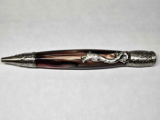 Kunlun Dragon Ballpoint Pen (Antique Nickel - Dark Cherry Cola Acrylic)
