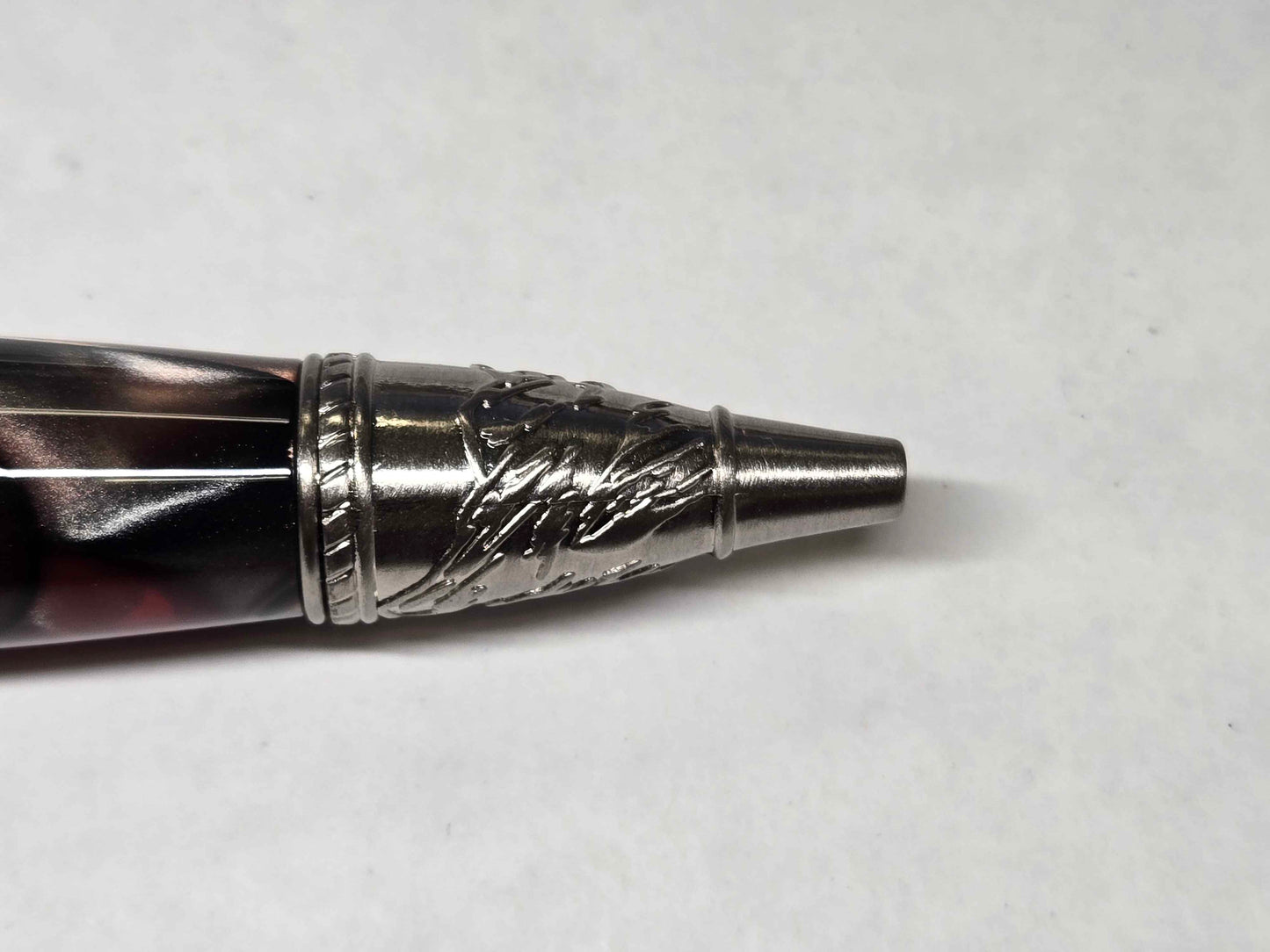 Kunlun Dragon Ballpoint Pen (Antique Nickel - Dark Cherry Cola Acrylic)
