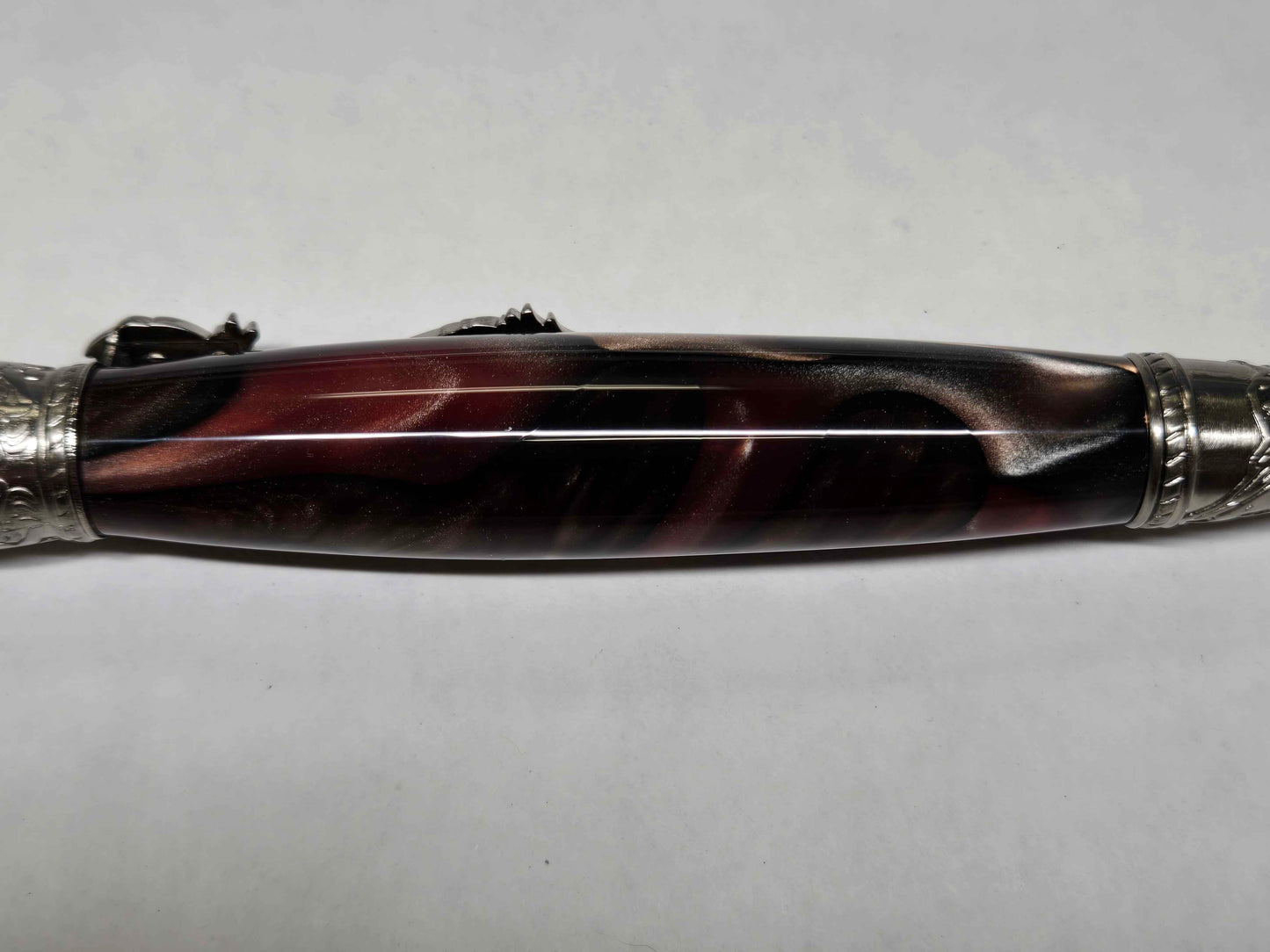 Kunlun Dragon Ballpoint Pen (Antique Nickel - Dark Cherry Cola Acrylic)