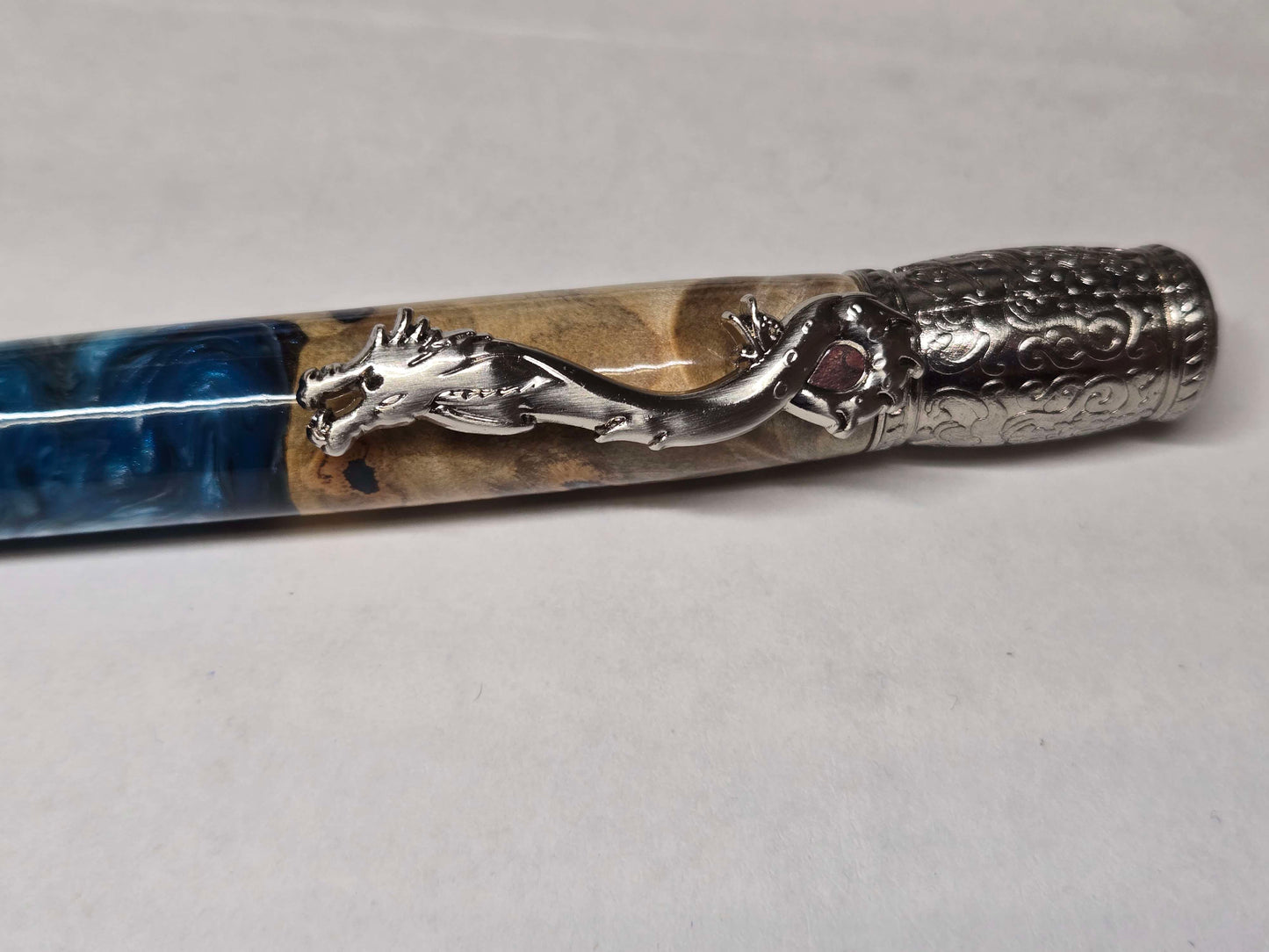 Kunlun Dragon Ballpoint Pen (Antique Nickel - Multi-Dyed Maple Burl)
