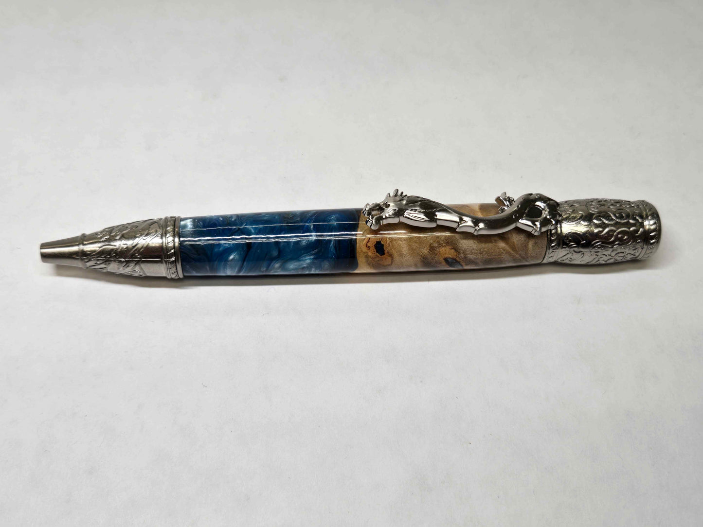 Kunlun Dragon Ballpoint Pen (Antique Nickel - Multi-Dyed Maple Burl)