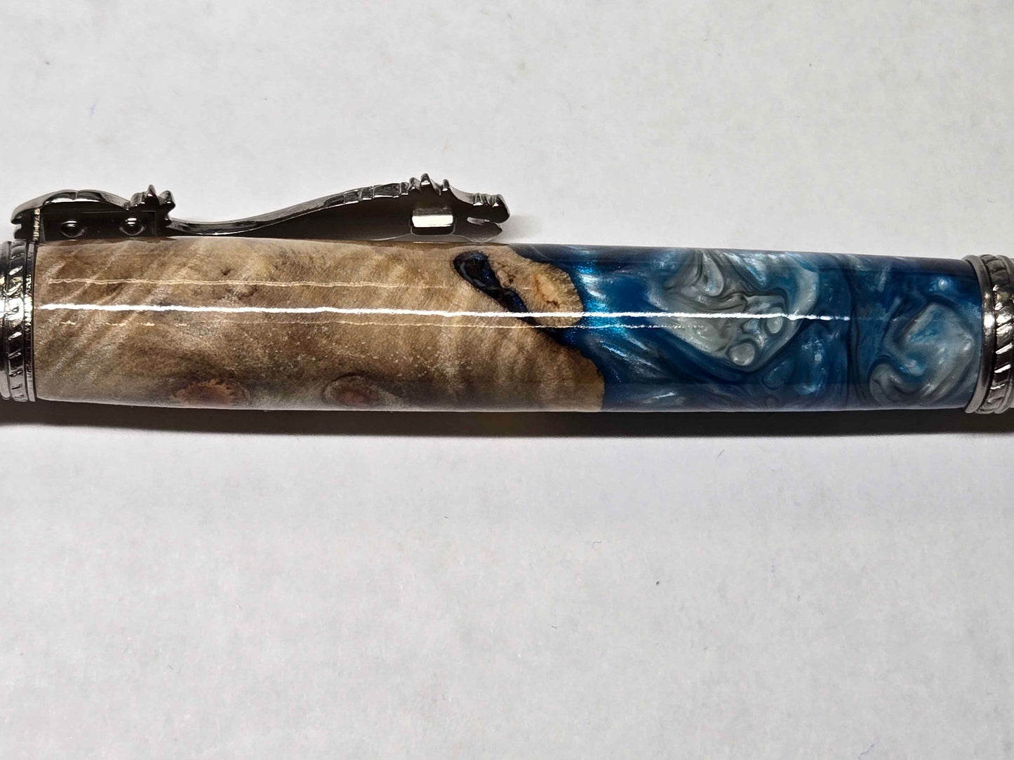 Kunlun Dragon Ballpoint Pen (Antique Nickel - Multi-Dyed Maple Burl)