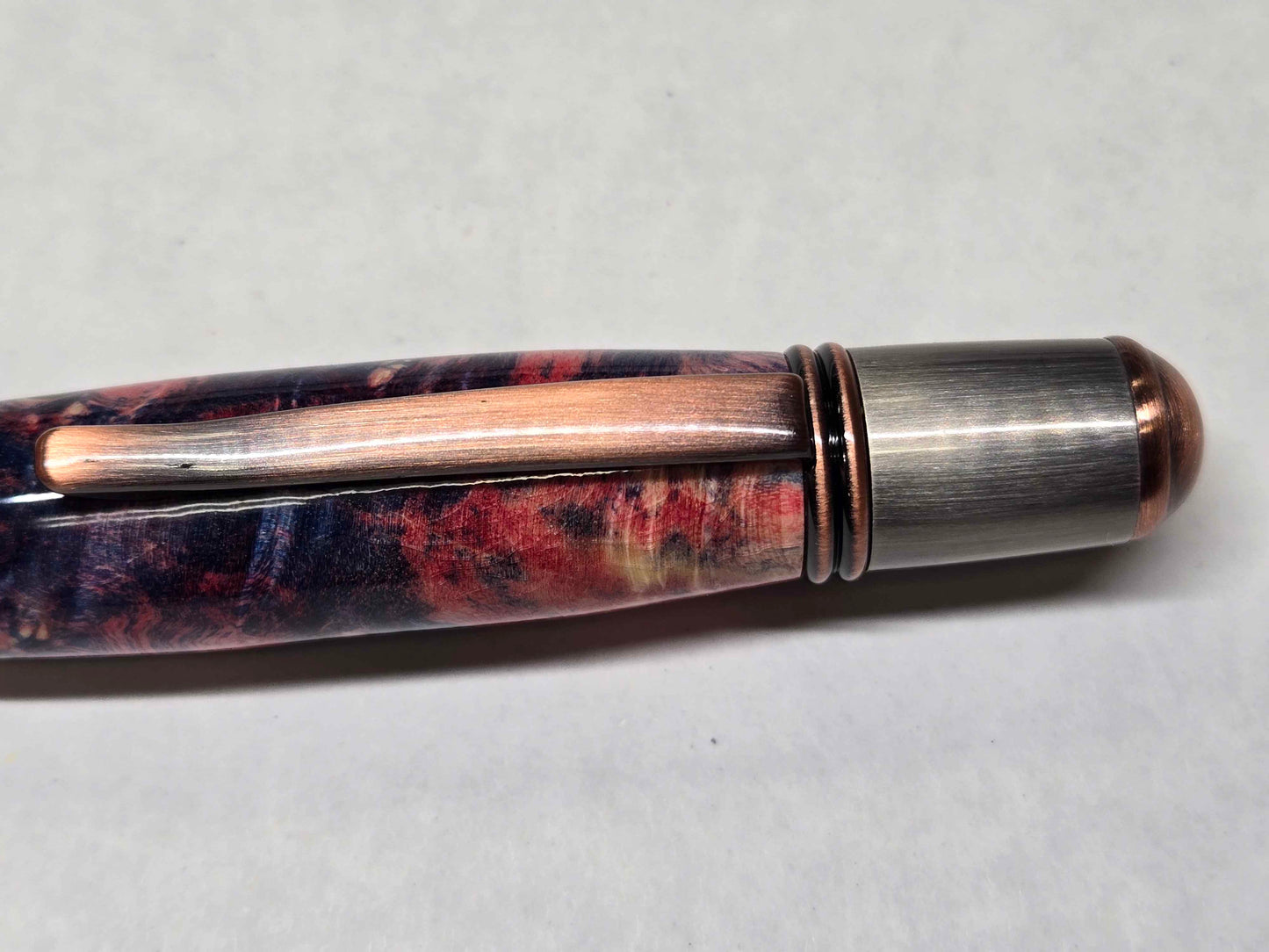 Monarch Grande Ballpoint Pen (Gunmetal/Antique Rose Copper - Aluminite Resin & Maple Burl)