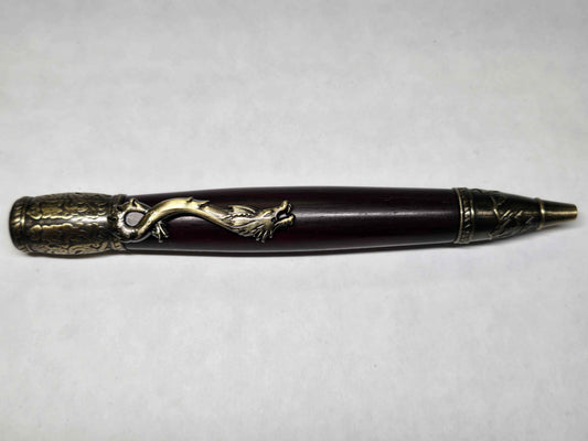 Kunlun Dragon Ballpoint Pen (Antique Brass - Bois de Rose Rare Wood)