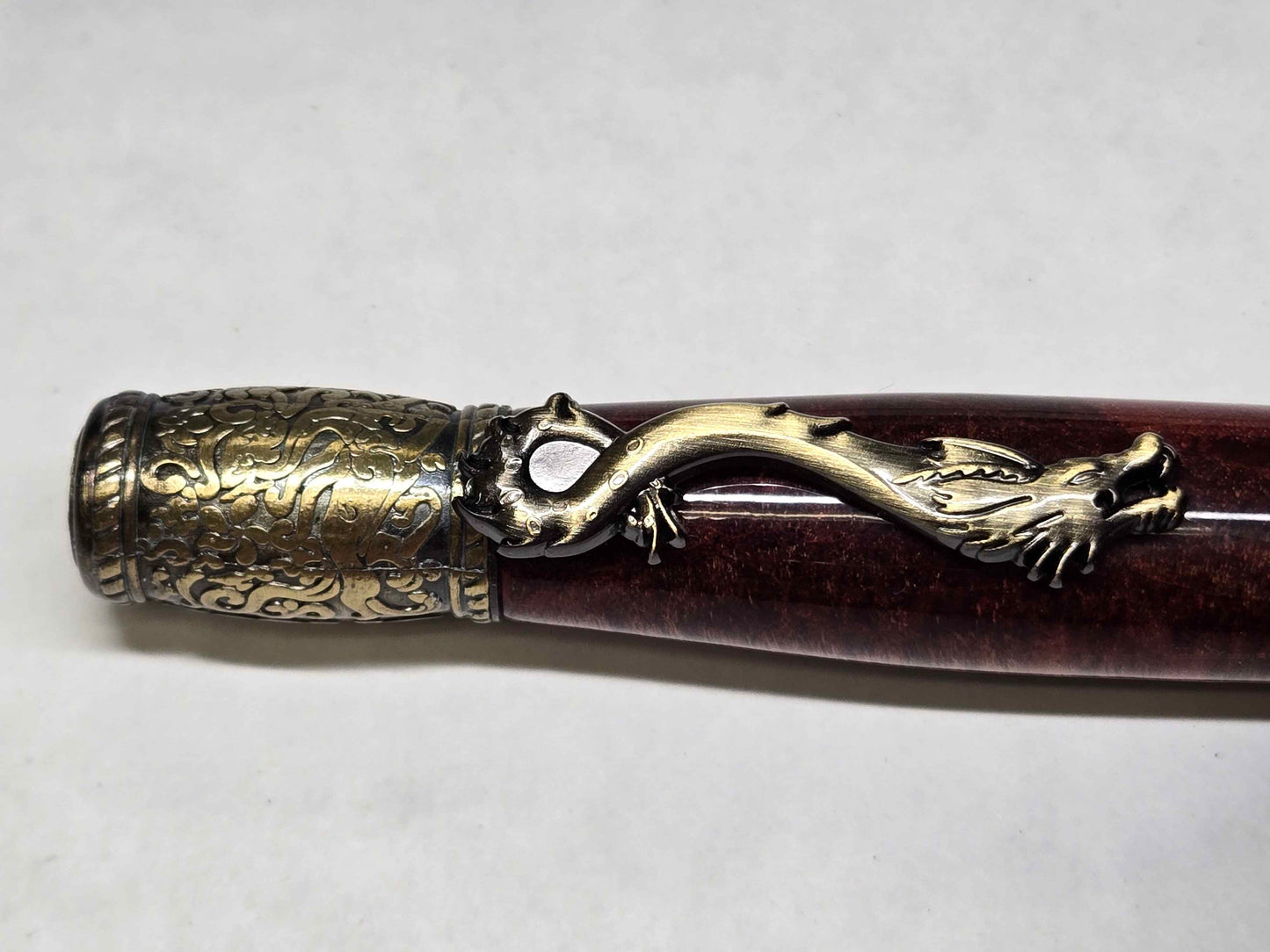 Kunlun Dragon Ballpoint Pen (Antique Brass - Red Acacia Wood)