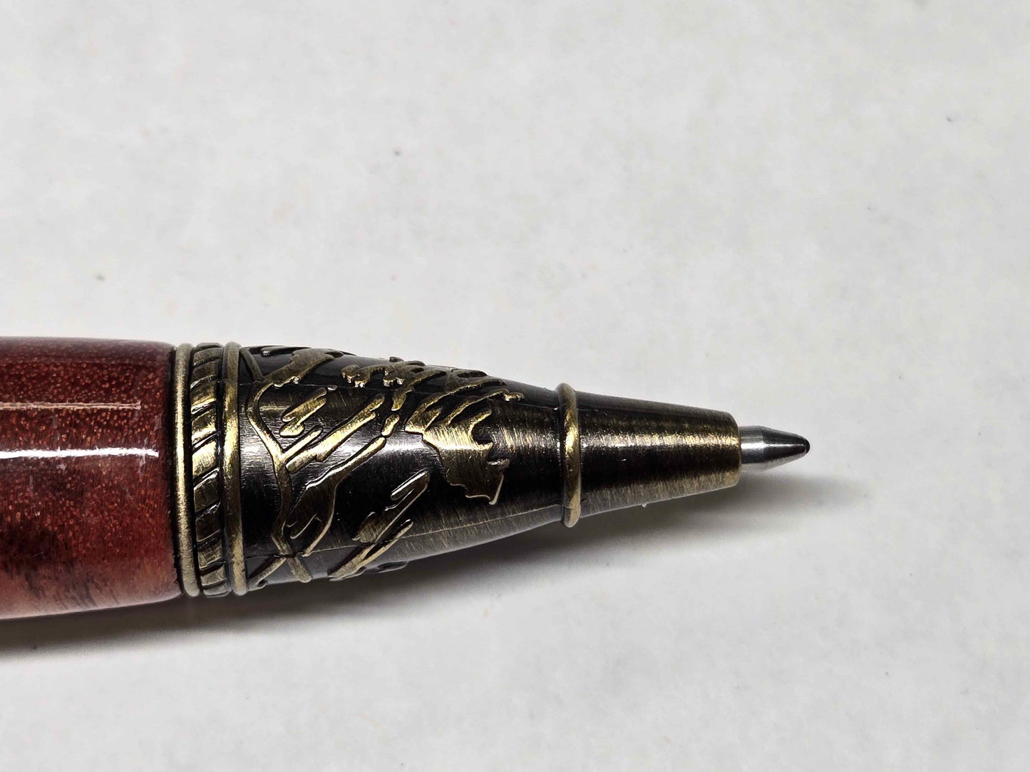 Kunlun Dragon Ballpoint Pen (Antique Brass - Red Acacia Wood)