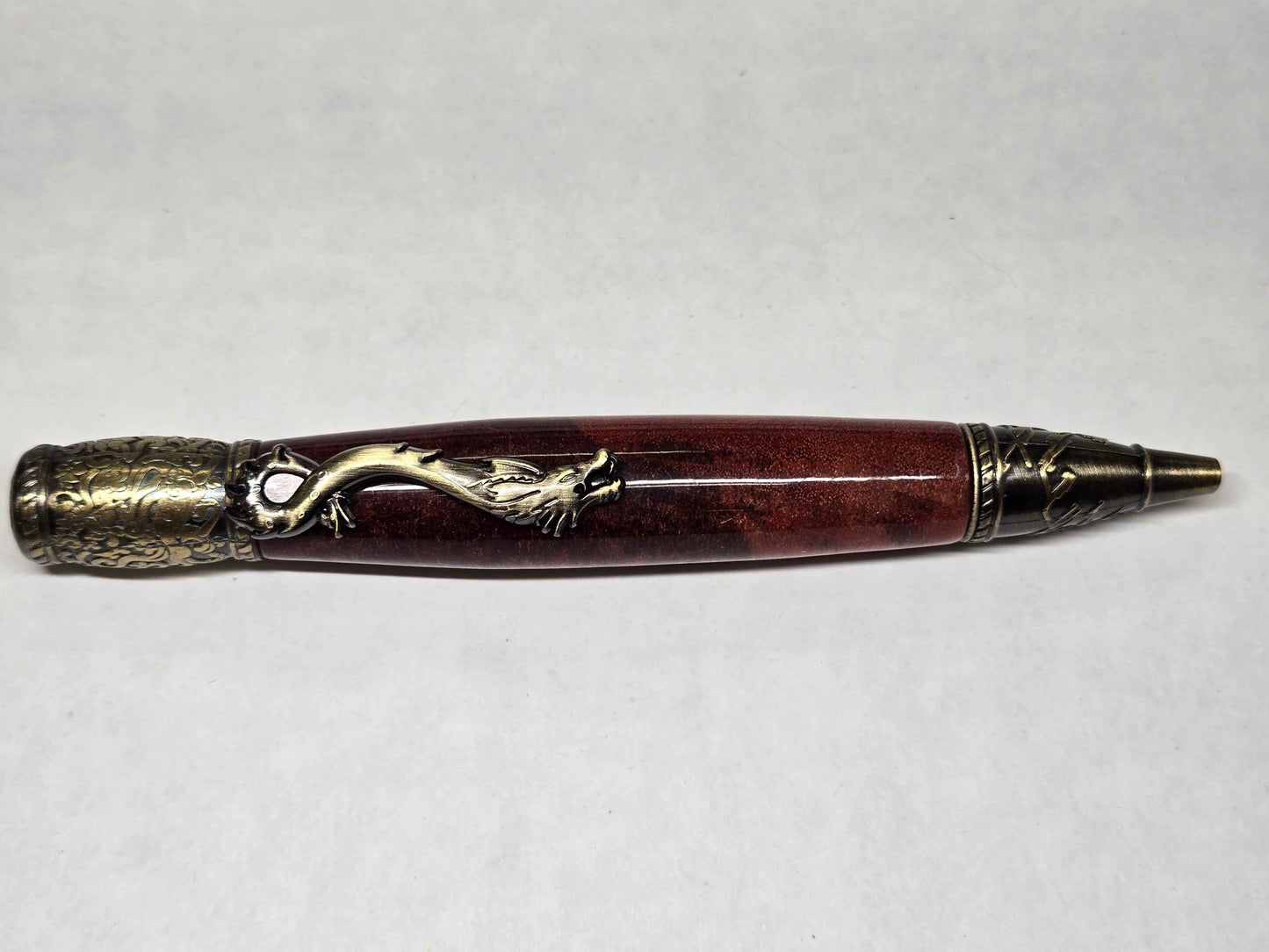 Kunlun Dragon Ballpoint Pen (Antique Brass - Red Acacia Wood)