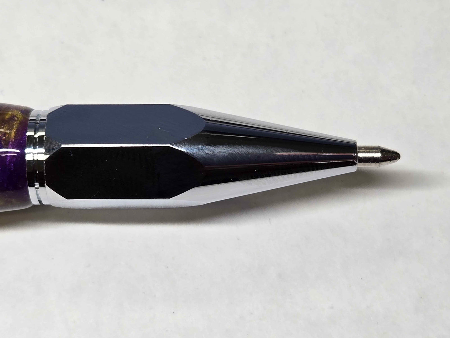 Vertex Hex Click Ballpoint Pen (Chrome - Purple & Gold Buckeye Maple Burl)