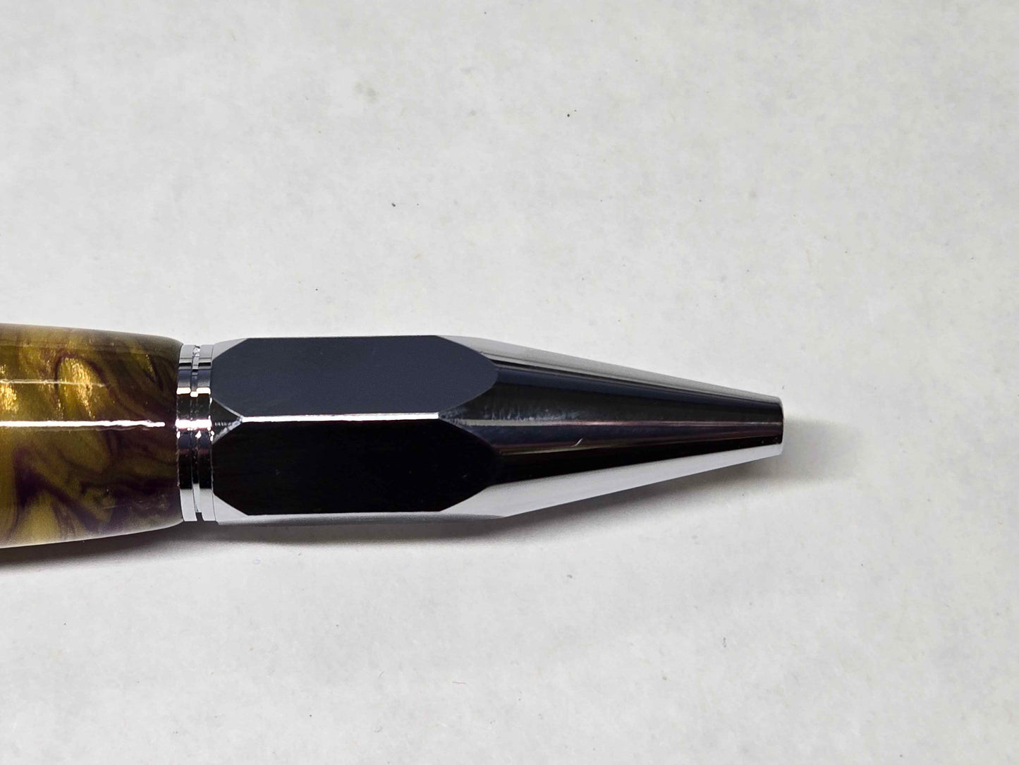 Vertex Hex Click Ballpoint Pen (Chrome - Purple & Gold Buckeye Maple Burl)