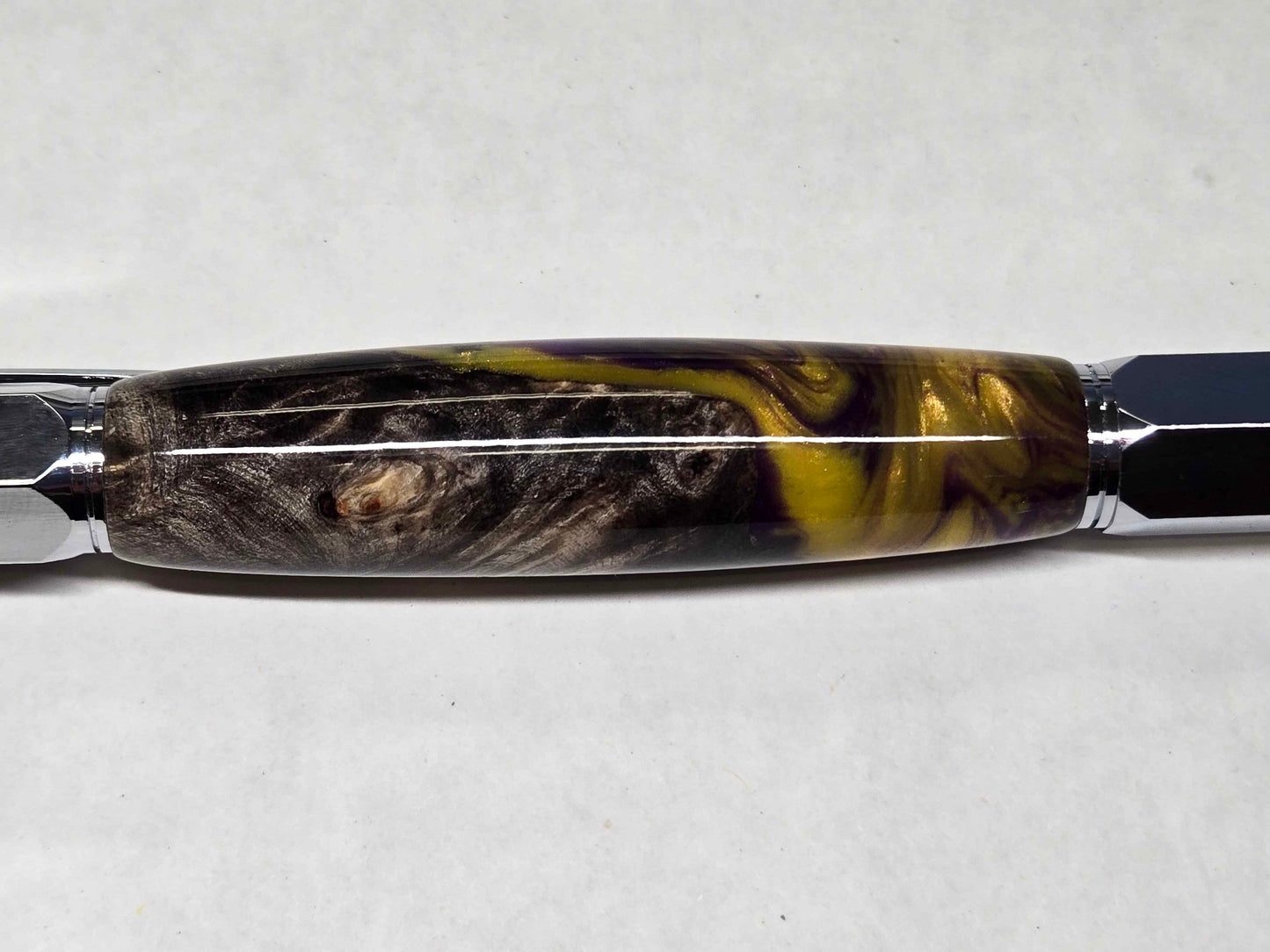 Vertex Hex Click Ballpoint Pen (Chrome - Purple & Gold Buckeye Maple Burl)