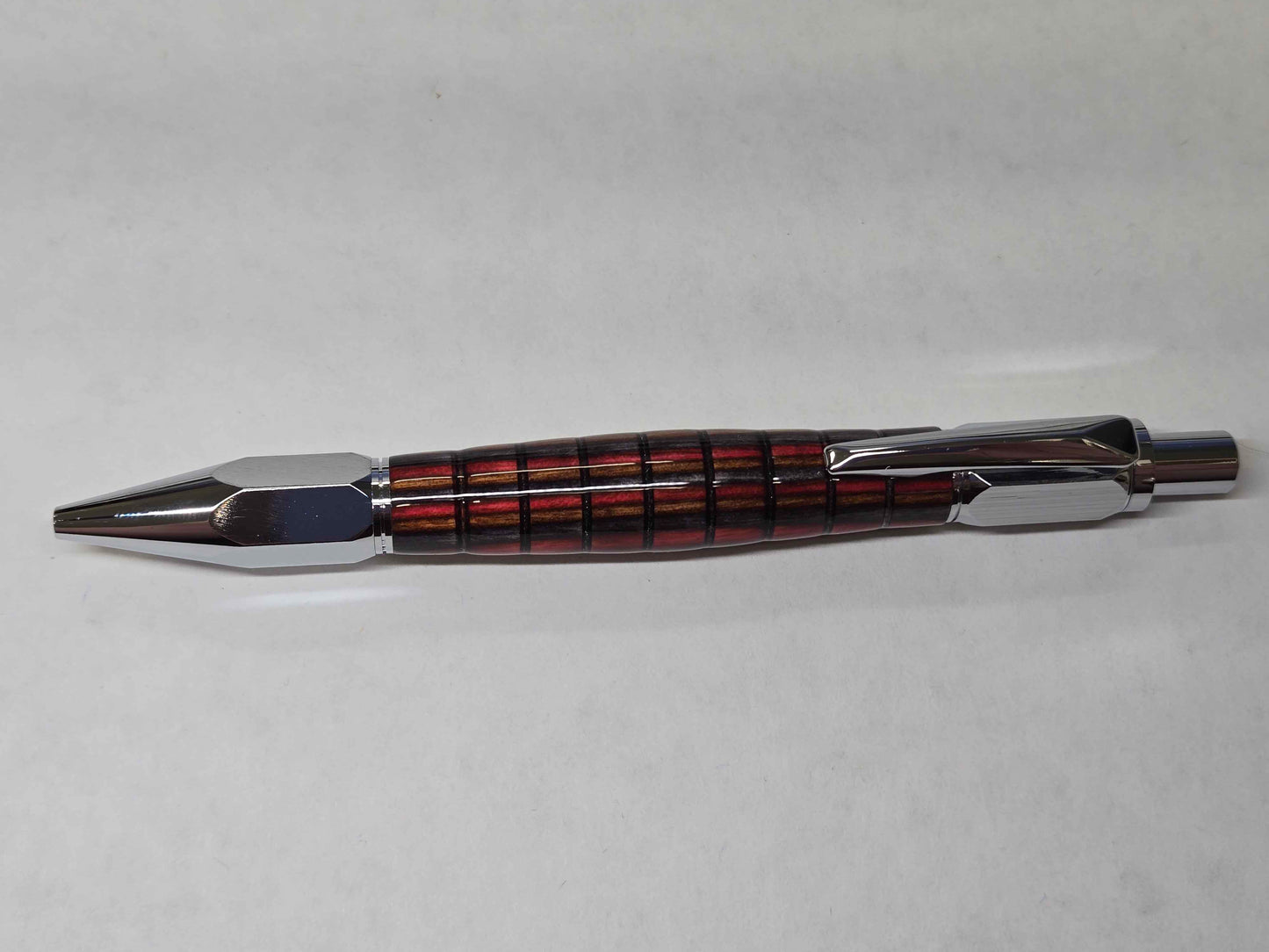 Vertex Hex Click Ballpoint Pen (Chrome - SpectraPly Red, Grey, & Brown)