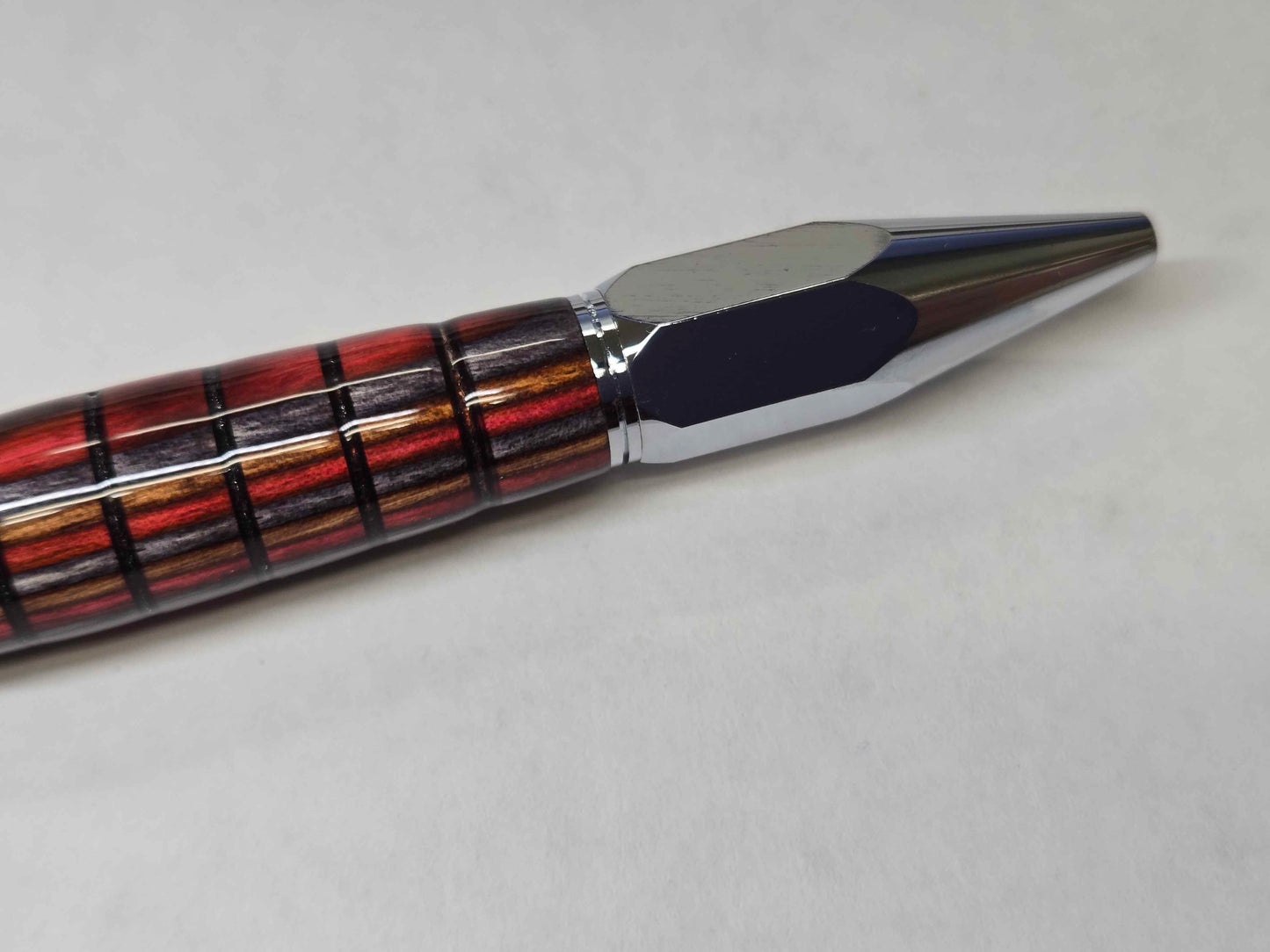 Vertex Hex Click Ballpoint Pen (Chrome - SpectraPly Red, Grey, & Brown)