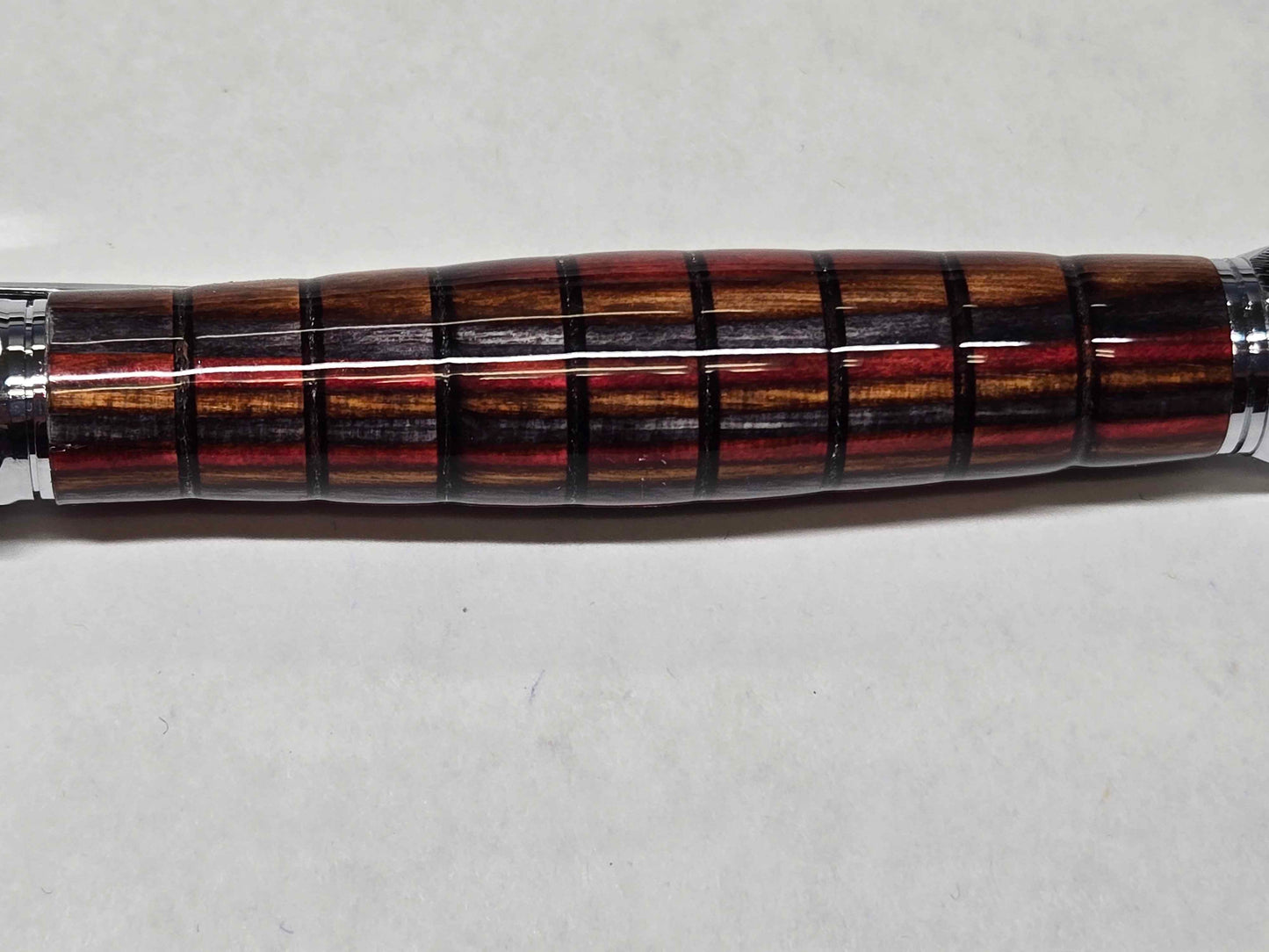 Vertex Hex Click Ballpoint Pen (Chrome - SpectraPly Red, Grey, & Brown)
