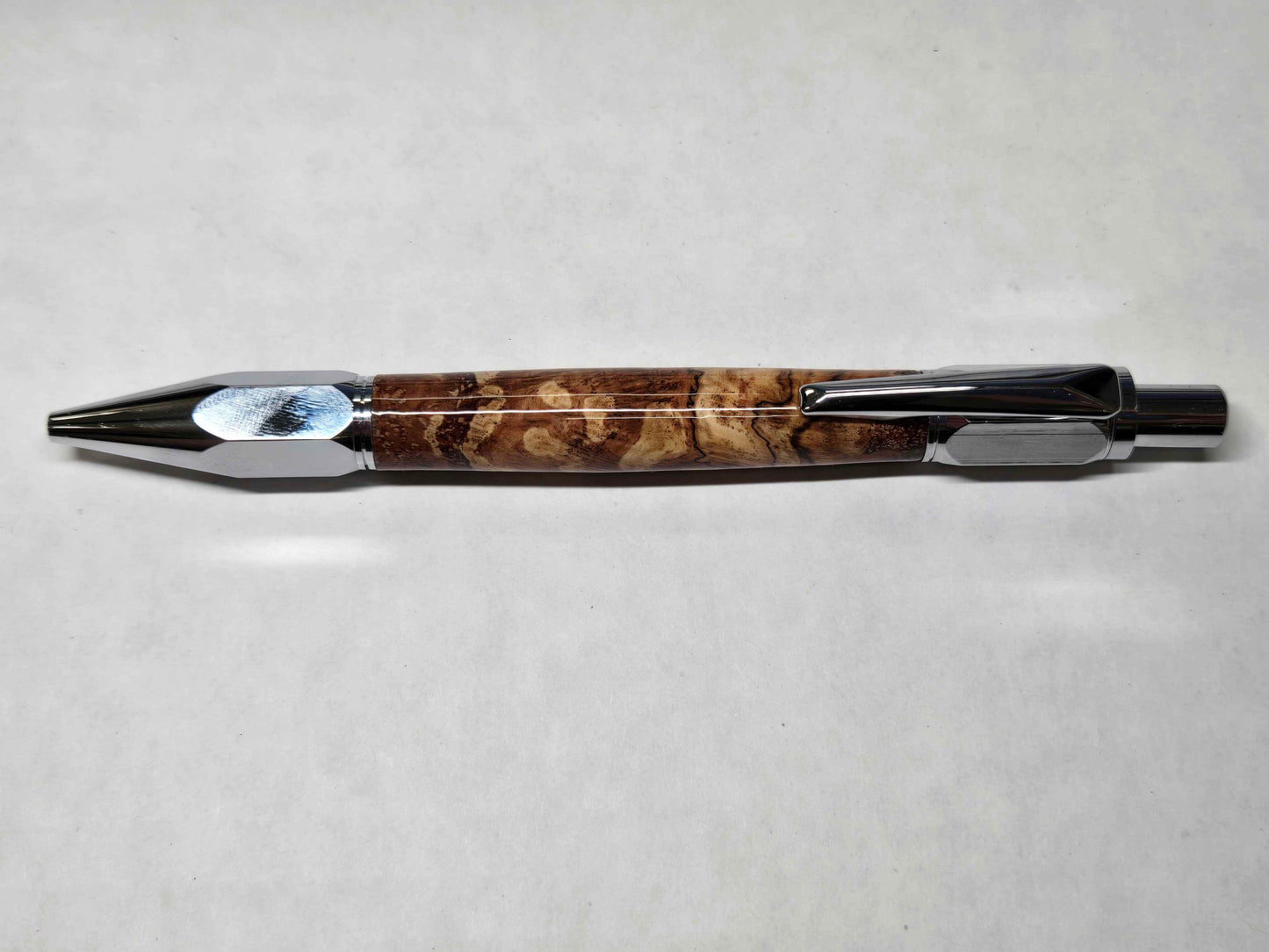 Vertex Hex Click Ballpoint Pen (Chrome - Spalted Pecan Burl)