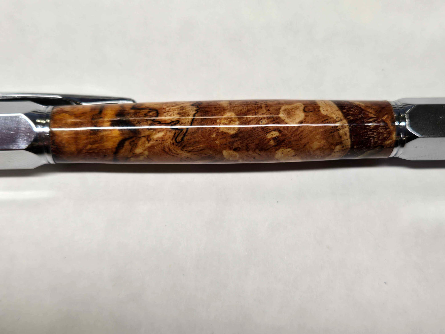 Vertex Hex Click Ballpoint Pen (Chrome - Spalted Pecan Burl)