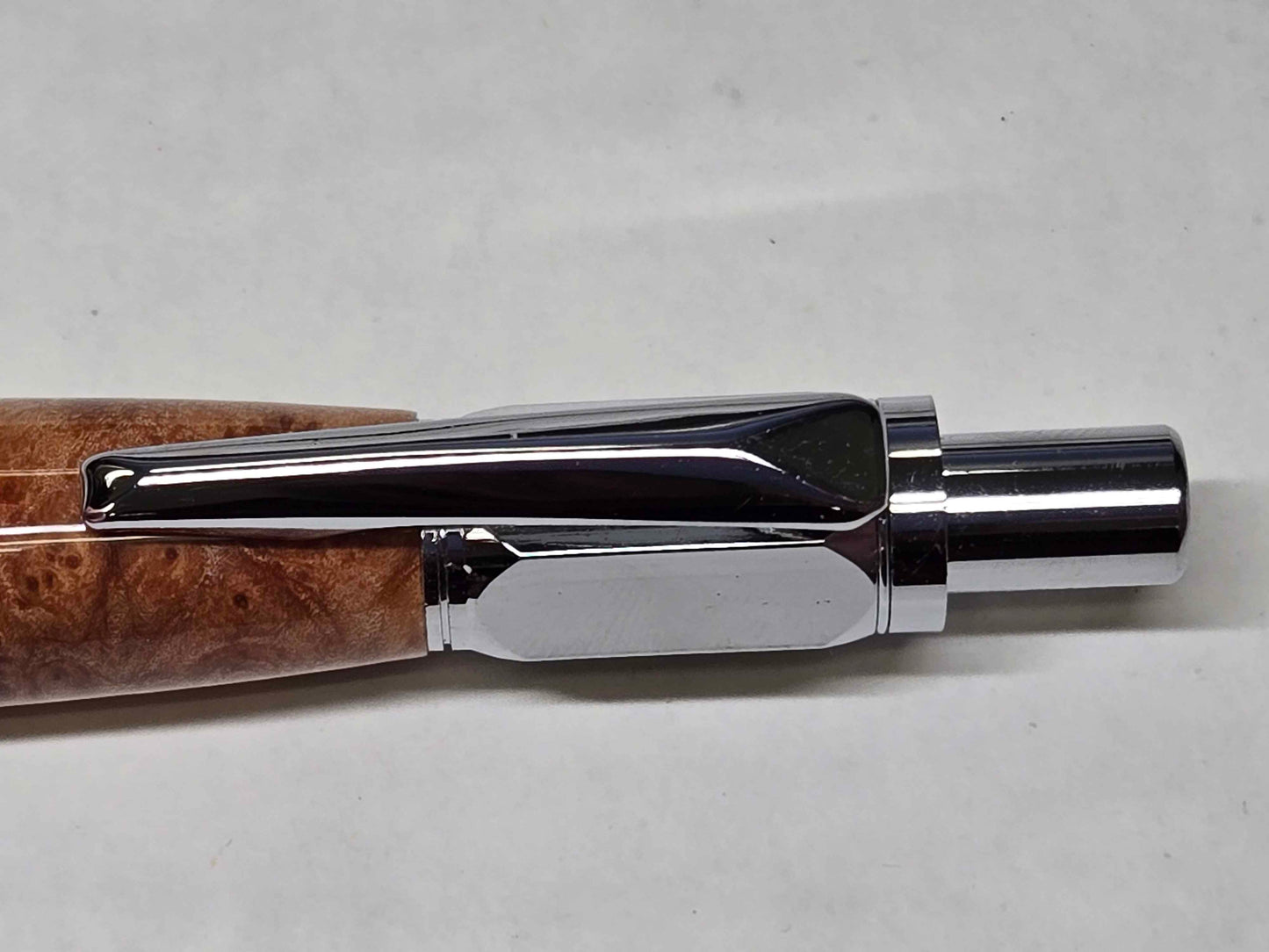 Vertex Hex Click Ballpoint Pen (Chrome - Maple Burl with Blue & Silver Alumilite)