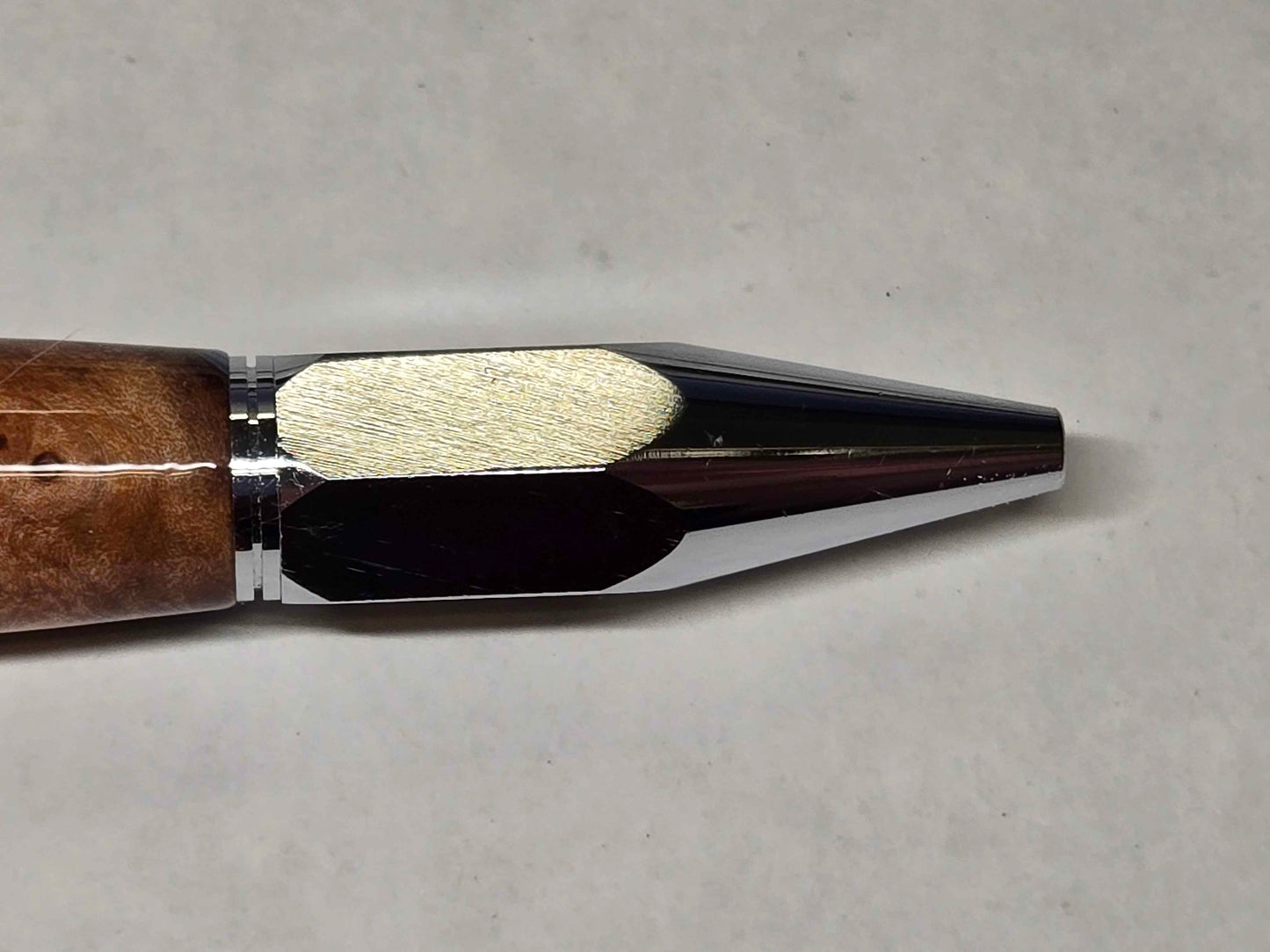 Vertex Hex Click Ballpoint Pen (Chrome - Maple Burl with Blue & Silver Alumilite)