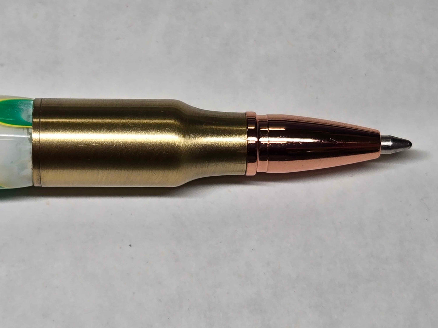 .30 Calibur Bolt Action Ballpoint Pen (Antique Brass - Key Lime Acrylic)