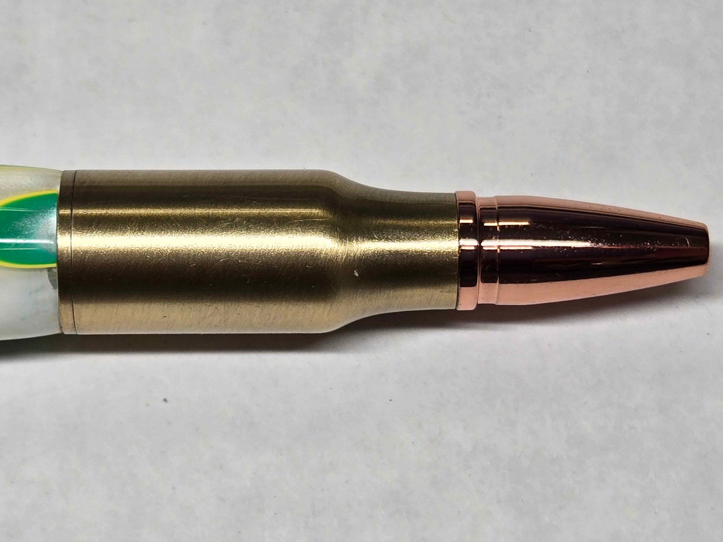 .30 Calibur Bolt Action Ballpoint Pen (Antique Brass - Key Lime Acrylic)