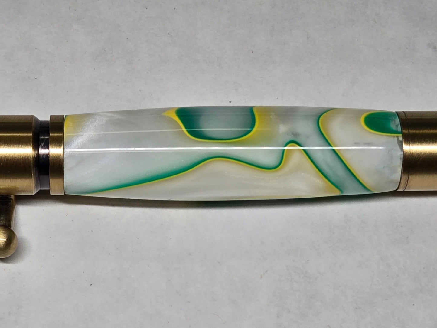 .30 Calibur Bolt Action Ballpoint Pen (Antique Brass - Key Lime Acrylic)