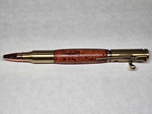 .30 Calibur Bolt Action Ballpoint Pen (Antique Brass - Thuya Burl)