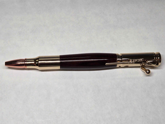 .30 Calibur Bolt Action Ballpoint Pen (Gold - Kingwood - Rare Wood)
