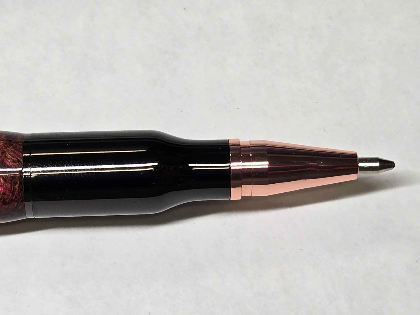 .30 Calibur Bolt Action Ballpoint Pen (Black Enamel - Multi-Dyed Spalted Curly Maple)