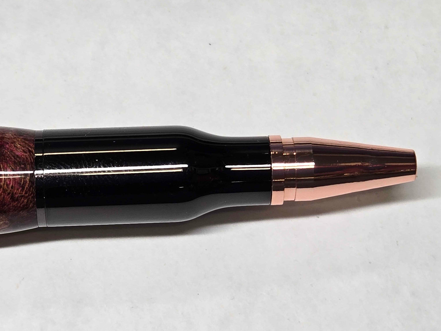 .30 Calibur Bolt Action Ballpoint Pen (Black Enamel - Multi-Dyed Spalted Curly Maple)