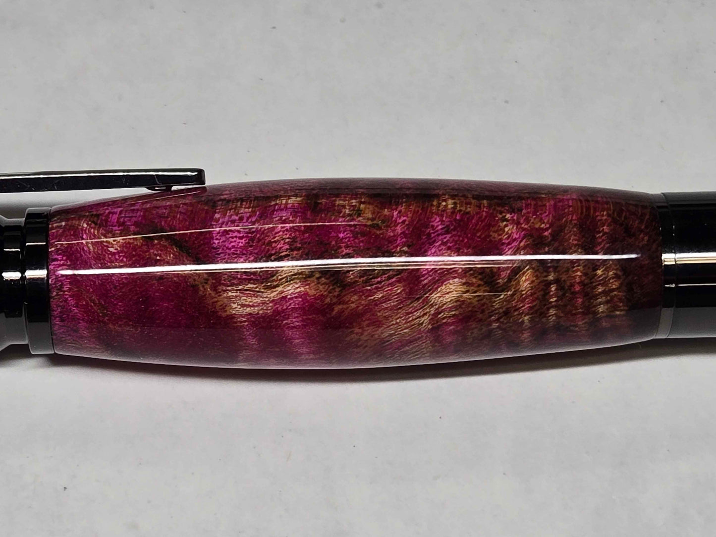 .30 Calibur Bolt Action Ballpoint Pen (Black Enamel - Multi-Dyed Spalted Curly Maple)