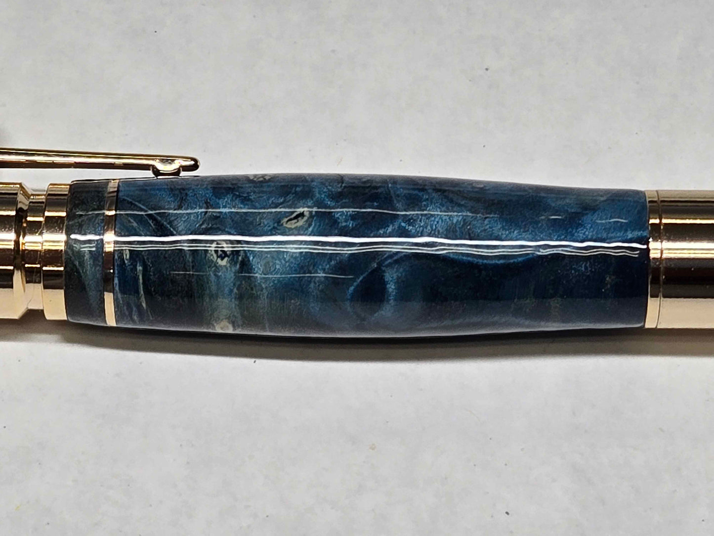 .30 Calibur Bolt Action Ballpoint Pen (Gold - Teal-Dyed Buckeye Burl with Brass Inlay)