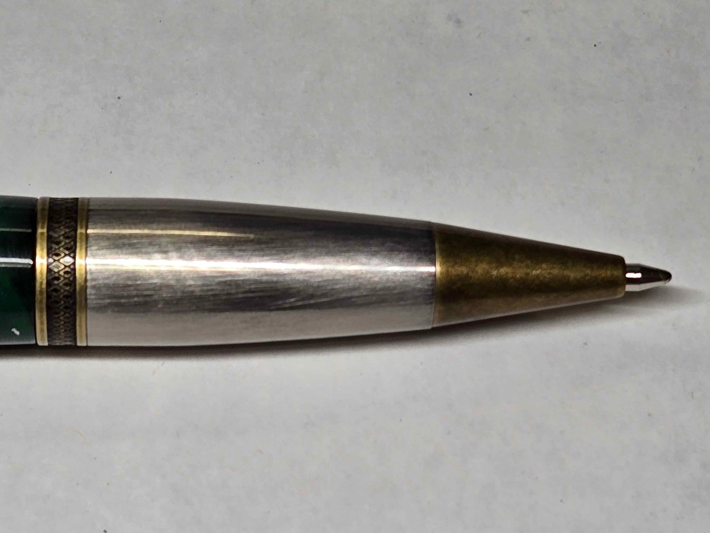 Monarch Grande Ballpoint Pen (Antique Brass/Antique Silver - Galapagos Green Alumilite)