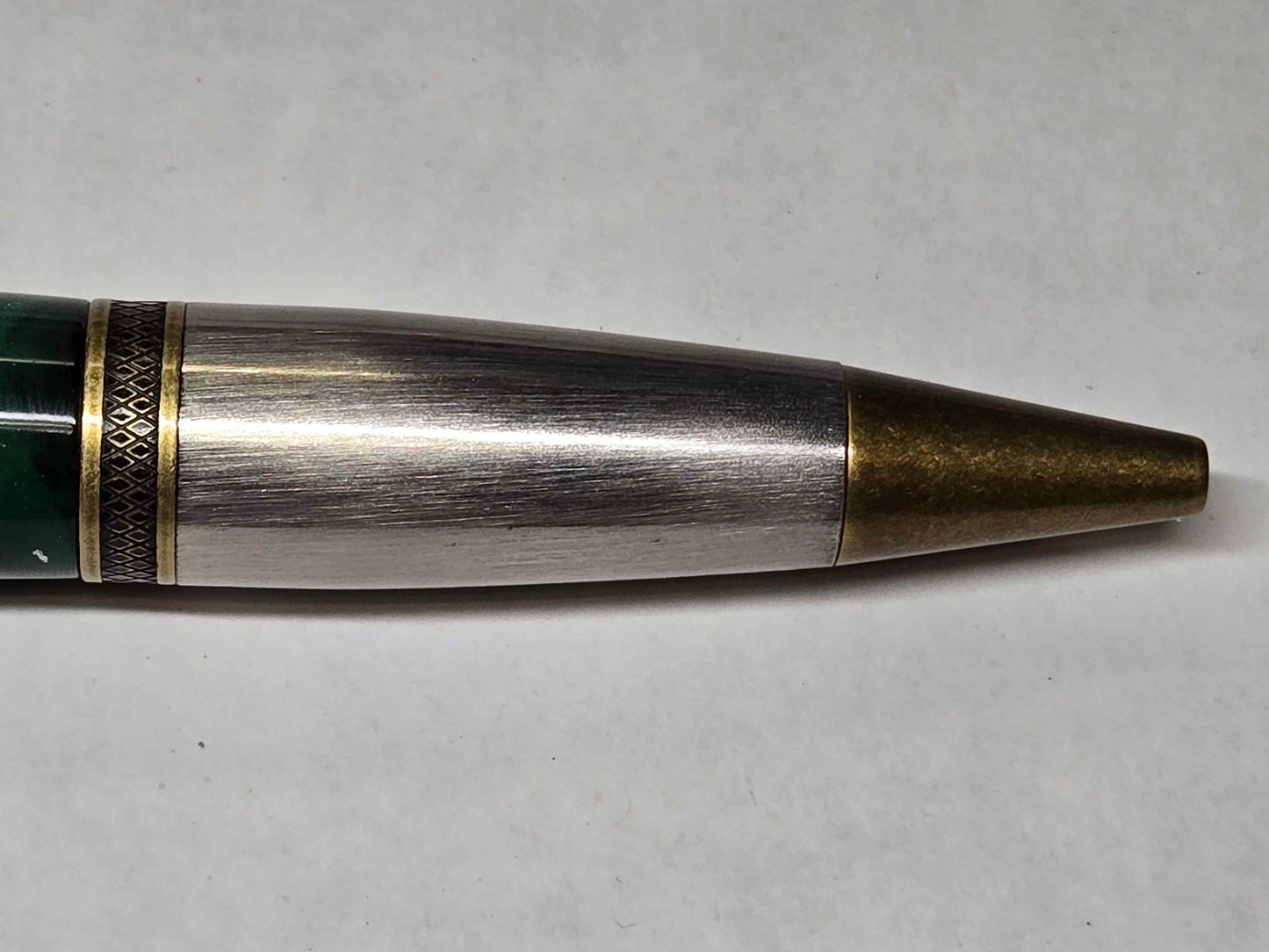 Monarch Grande Ballpoint Pen (Antique Brass/Antique Silver - Galapagos Green Alumilite)