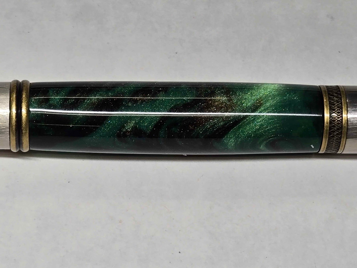 Monarch Grande Ballpoint Pen (Antique Brass/Antique Silver - Galapagos Green Alumilite)