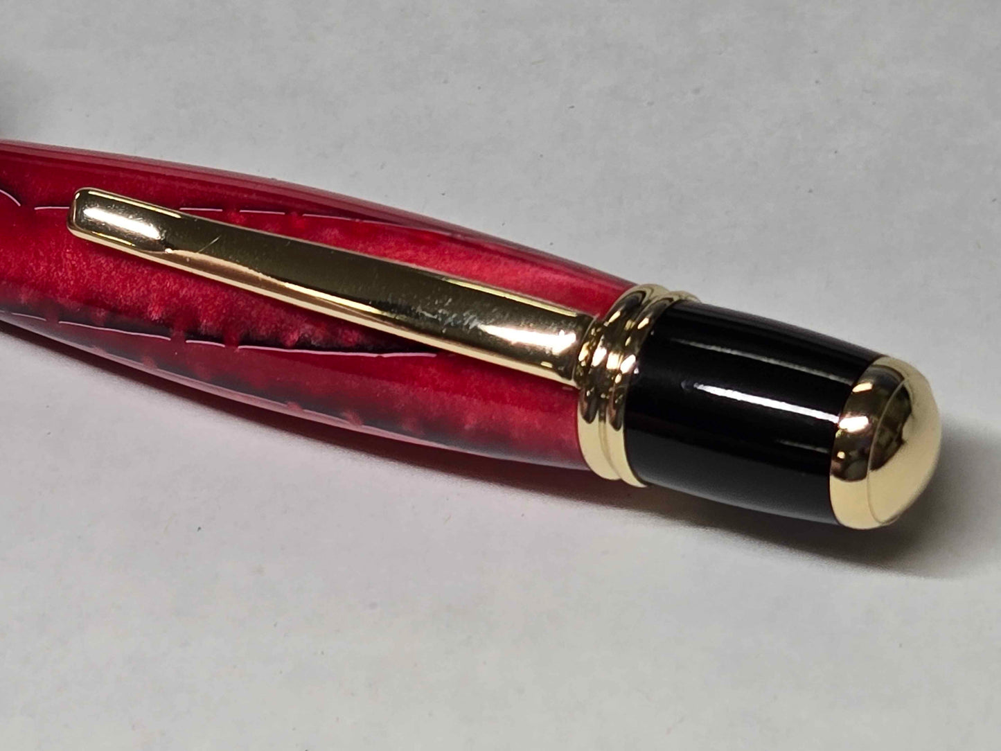 Monarch Grande Ballpoint Pen (Gold/Black Chrome - Red Inlace Acrylic)