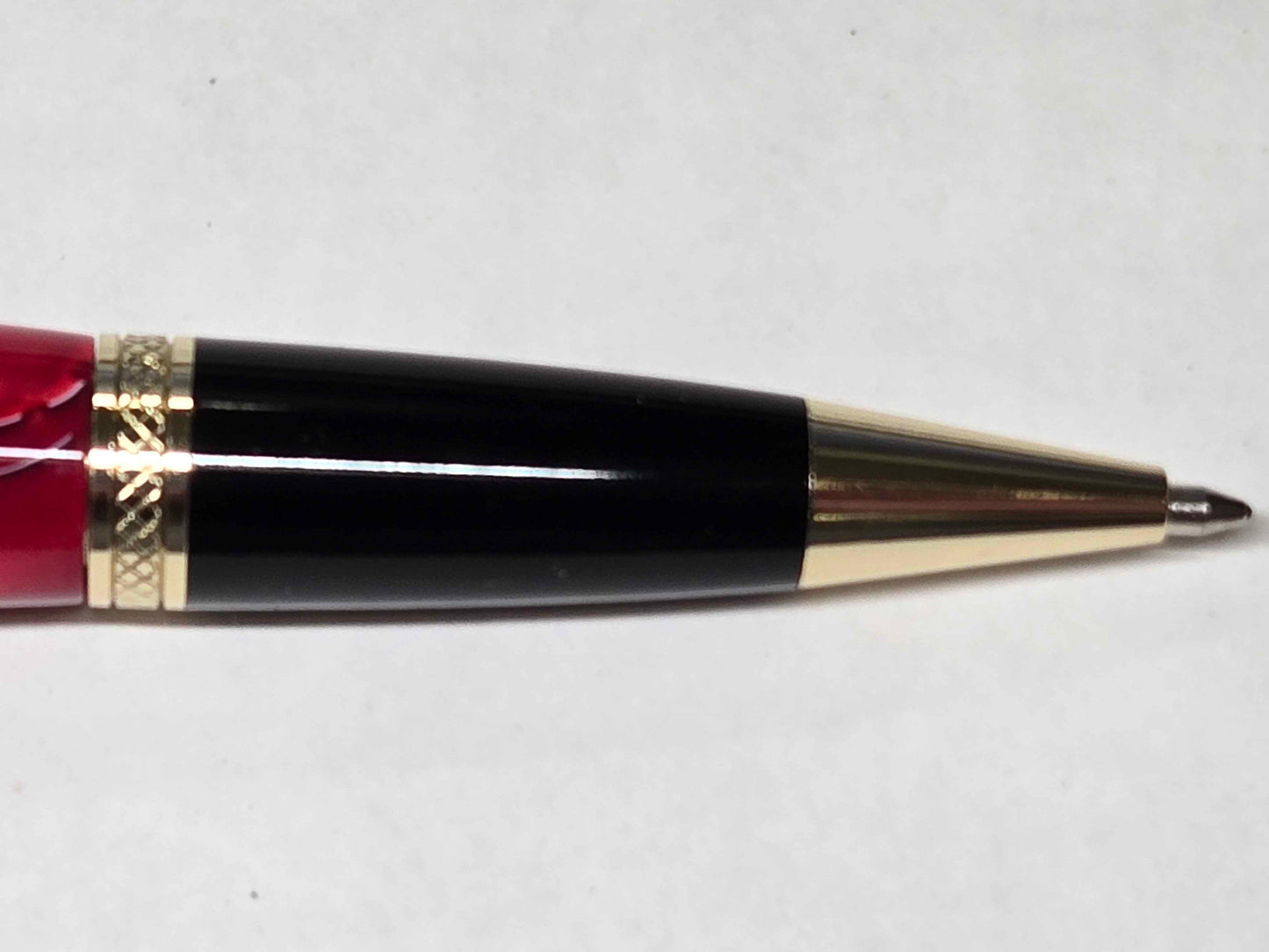 Monarch Grande Ballpoint Pen (Gold/Black Chrome - Red Inlace Acrylic)