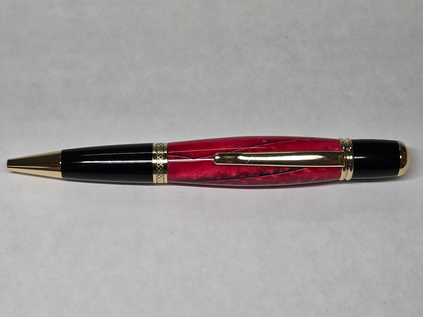 Monarch Grande Ballpoint Pen (Gold/Black Chrome - Red Inlace Acrylic)