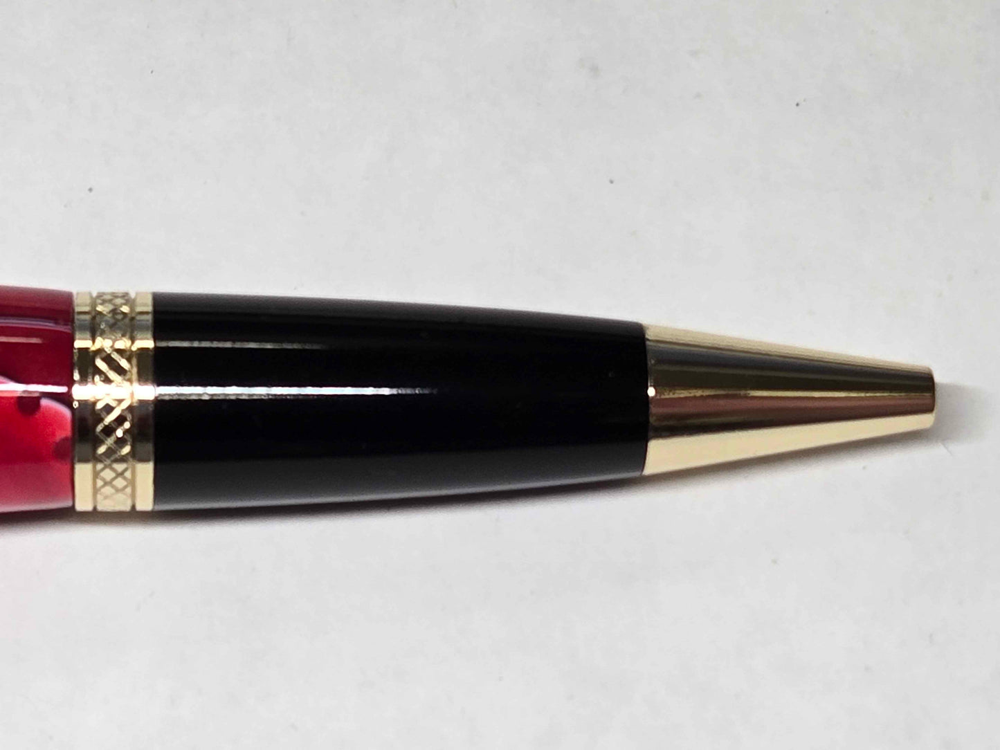 Monarch Grande Ballpoint Pen (Gold/Black Chrome - Red Inlace Acrylic)