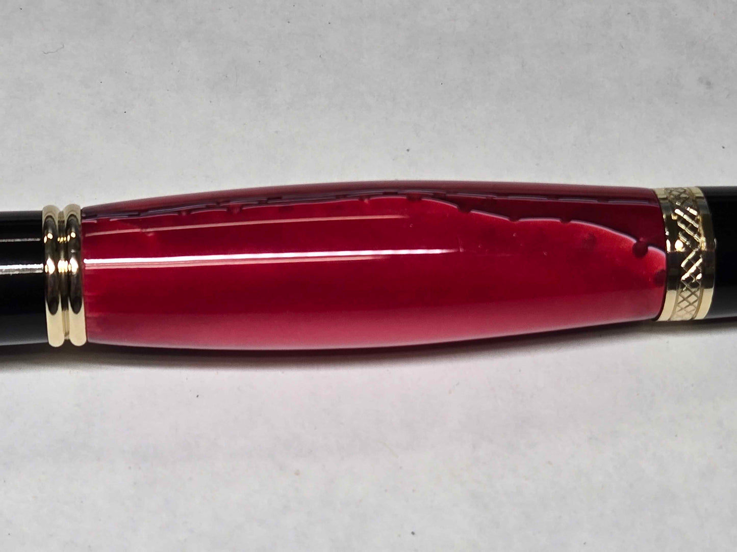 Monarch Grande Ballpoint Pen (Gold/Black Chrome - Red Inlace Acrylic)
