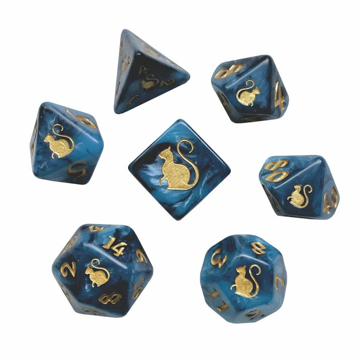 Black Oak Workshop Polyhedral Dice Set: Kitty Clacks - Bast