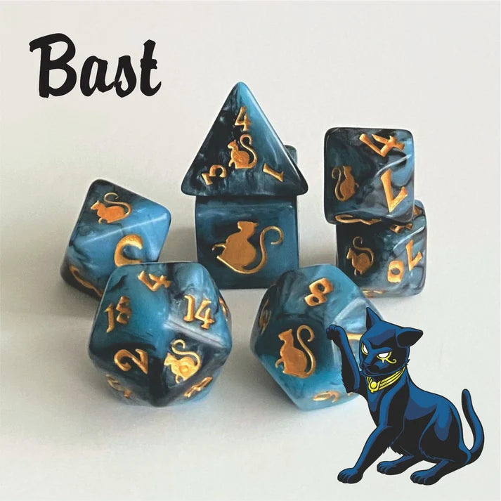 Black Oak Workshop Polyhedral Dice Set: Kitty Clacks - Bast