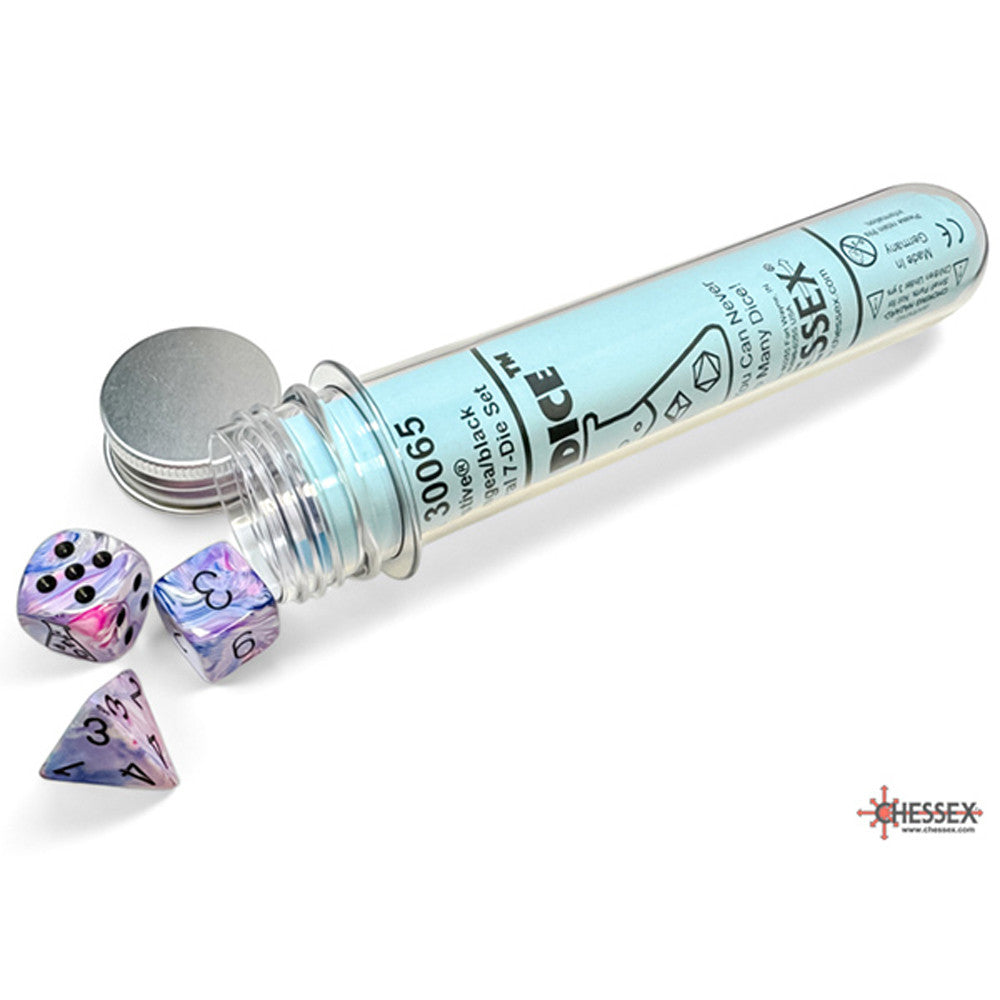 Chessex Polyhedral Lab Dice Set: Festive (Hydrangea/Black)
