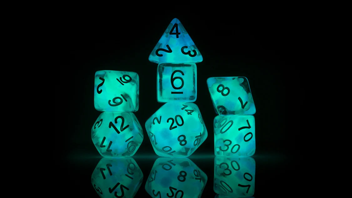 Sirius Polyhedral Dice Set: Cotton Candy Glowworm