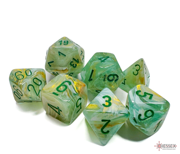 Chessex Polyhedral Dice Set: Marble (Green/Dark Green)