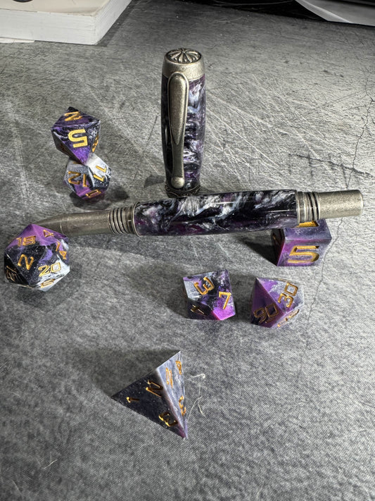 Alumilite Resin Handmade Pen & Dice Bundle (Black, Purple, Grey, White)