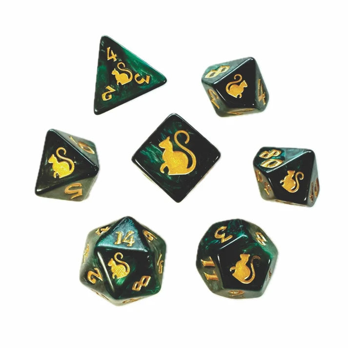 Black Oak Workshop Polyhedral Dice Set: Kitty Clacks - Loki