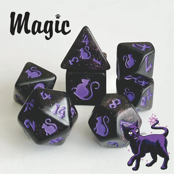 Black Oak Workshop Polyhedral Dice Set: Kitty Clacks - Magic