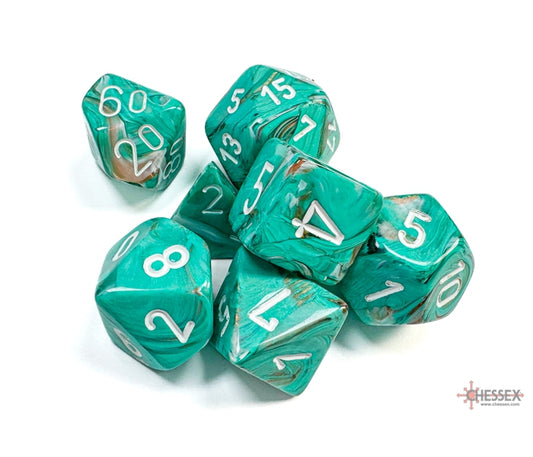 Chessex Polyhedral Dice Set: Marble (Oxi-Copper/White)