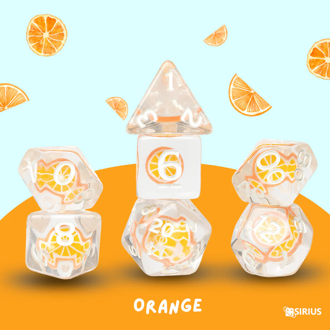 Sirius Polyhedral Dice Set: Fruit Slice Orange