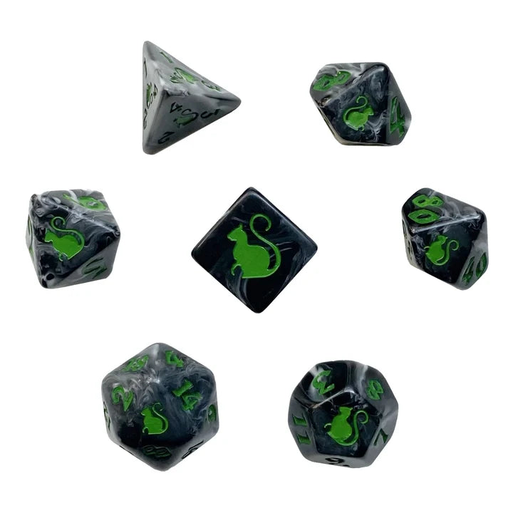Black Oak Workshop Polyhedral Dice Set: Kitty Clacks - Trixie
